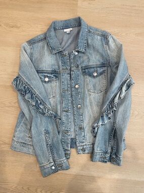 bp Light Blue Ruffle-Trim Denim Jacket